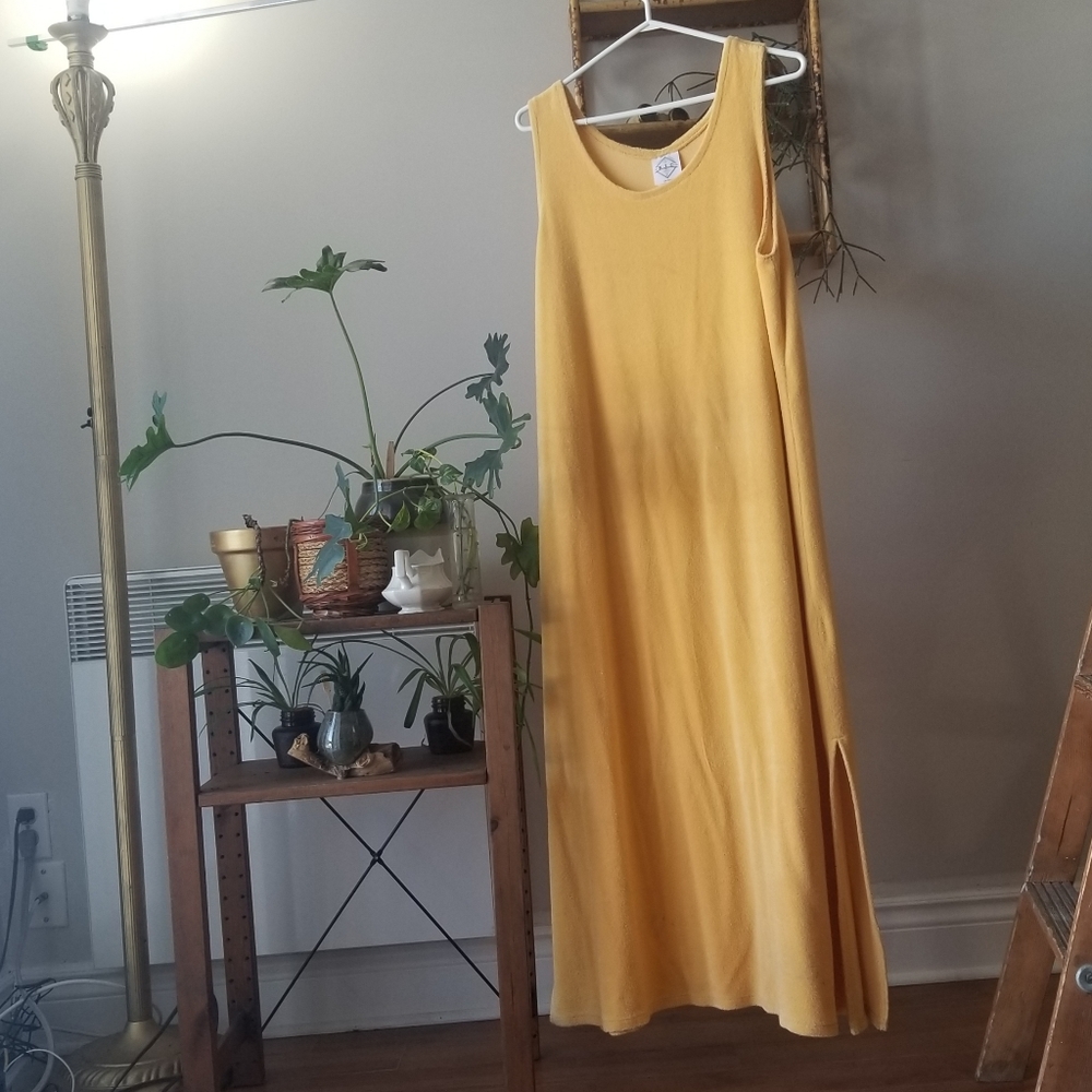 Vintage Terry Cloth Towel Beach Cover Up Yellow Made in Canada OS Maxi Dress